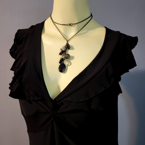 Studio Y Black Ruffle V-Neck & Sleeves Maxi Dress - Picture 2 of 7